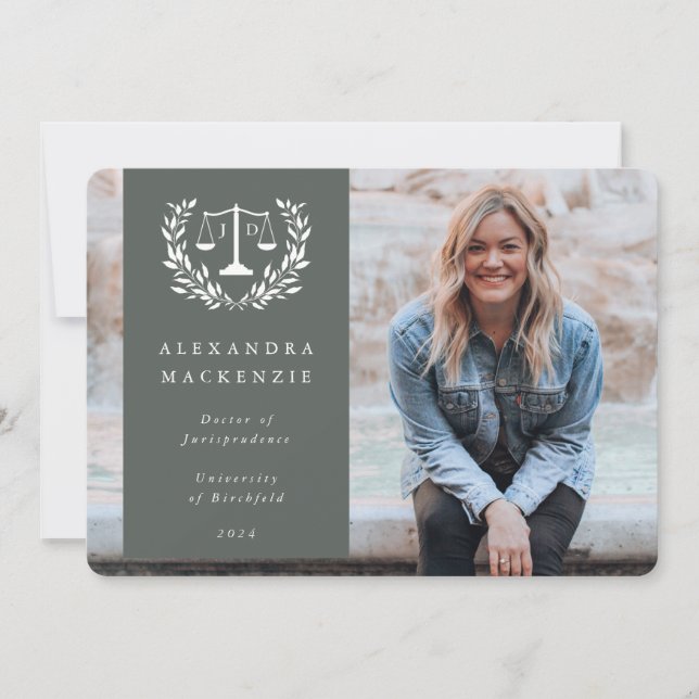 Anúncio Verde + White JD Law Scales Laurel Wreath Photo (Frente)