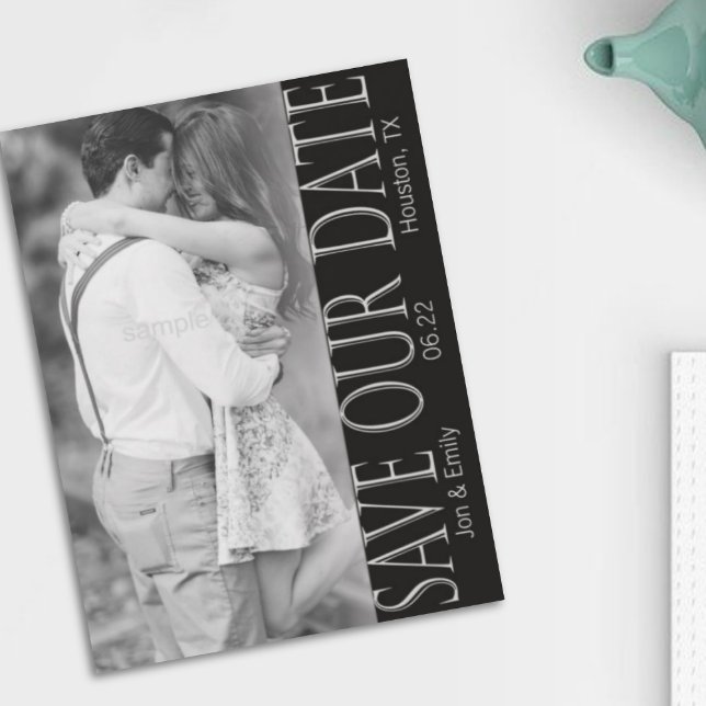 Anúncio Vertical Preto e Branco Save the Date 5 x 7 (Criador carregado)