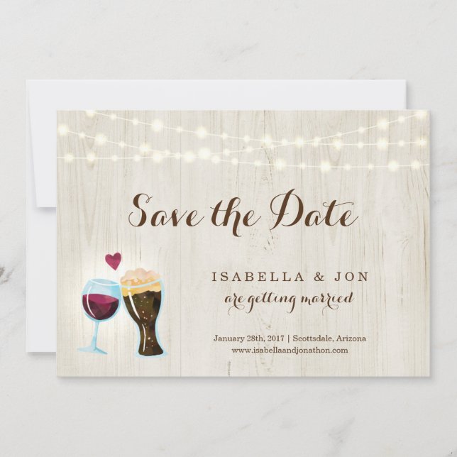 Anúncio Vinho tinto e brinde de cerveja Salvar a data (Frente)
