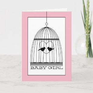 Anúncio Vintage Heart Birdcage Baby Girl Announcement