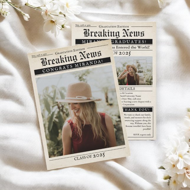 Anúncio Vintage Retro Newspaper 3 Photos Graduação (Vintage Retro Newspaper 3 Photos Graduation Announcement)