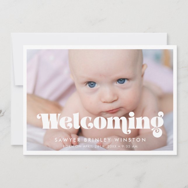 Anúncio Vintage retro script Welcoming baby Photo (Frente)