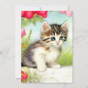 Anúncio Vintage White e Brown Kitten com Flores