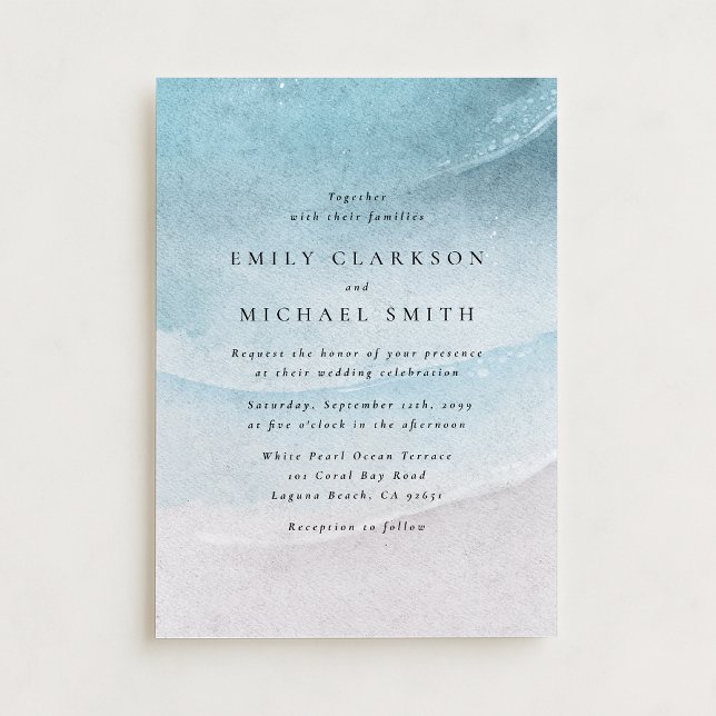Anúncio Watercolor Blue Coastal Beach Wedding Invitation (Criador carregado)