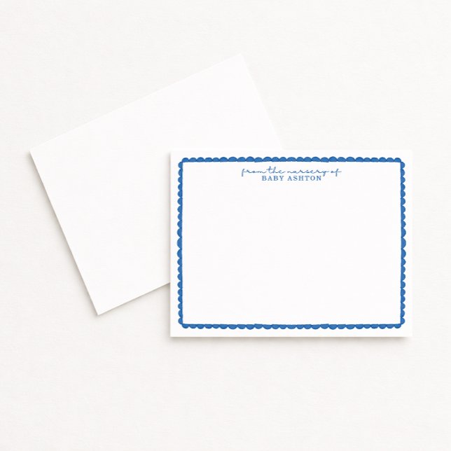 Anúncio Watercolor Blue Scalloped Nursery Note Card (Criador carregado)