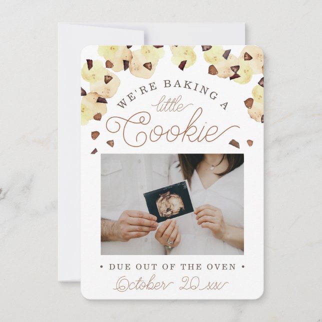Anúncio Watercolor Cookie Pregnancy Photo Announcement (Frente)