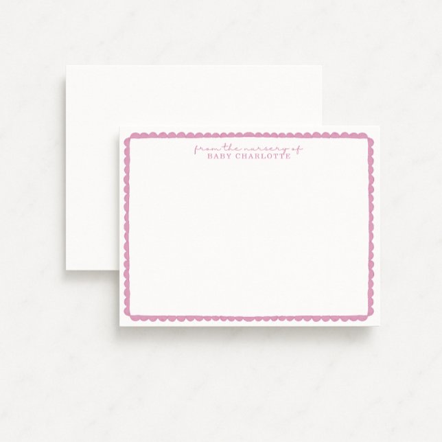 Anúncio Watercolor dusty Pink Scalloped Nursery Note Card (Criador carregado)
