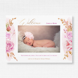 Anúncio Watercolor Floral Rosa Rosa Rosa Rosas Bebê Rapar