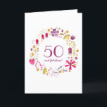 Anúncio Watercolor Flower Wreath 50th Birthday Card<br><div class="desc">Uma bonito camada de aquarela floral floral em torno de 50 e fabulosa tipografia. Personalize alterando a idade e o texto na frente e na mensagem de dentro.</div>
