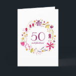Anúncio Watercolor Flower Wreath 50th Birthday Card<br><div class="desc">Uma bonito camada de aquarela floral floral em torno de 50 e fabulosa tipografia. Personalize alterando a idade e o texto na frente e na mensagem de dentro.</div>