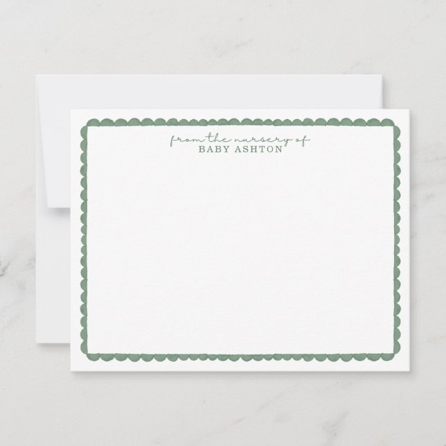 Anúncio Watercolor Green Scalloped Nursery Note Card (Frente)