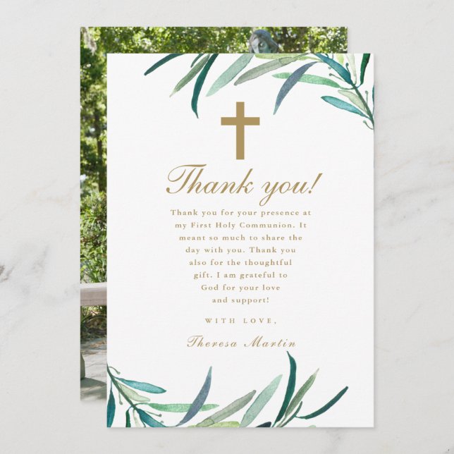 Anúncio Watercolor Primeira Foto Sagrada Comunhão Obrigado (Frente/Verso)