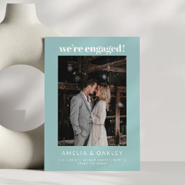 Anúncio We're Engaged Minimalist Elegant Photo Modern Aqua