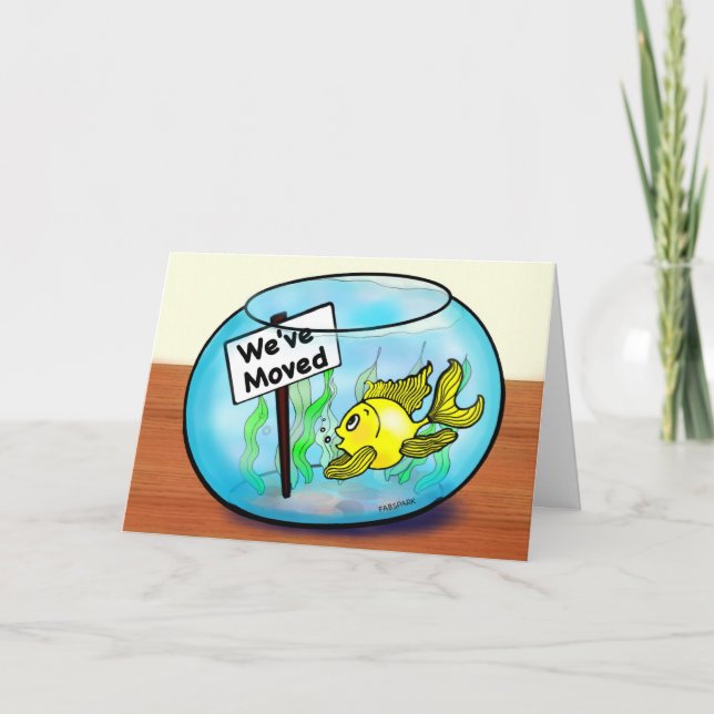 Anúncio We've Moved funny cute goldfish fish tank cartoon (Frente)
