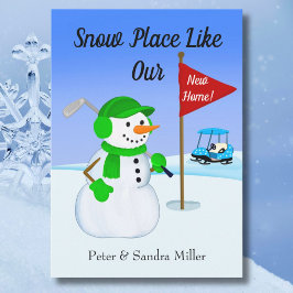 Anúncio We've Moved Snowman Golfer Announcement 