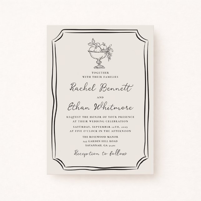 Anúncio Whimsical Hand-Drawn Ivory Wedding Invitation (Criador carregado)