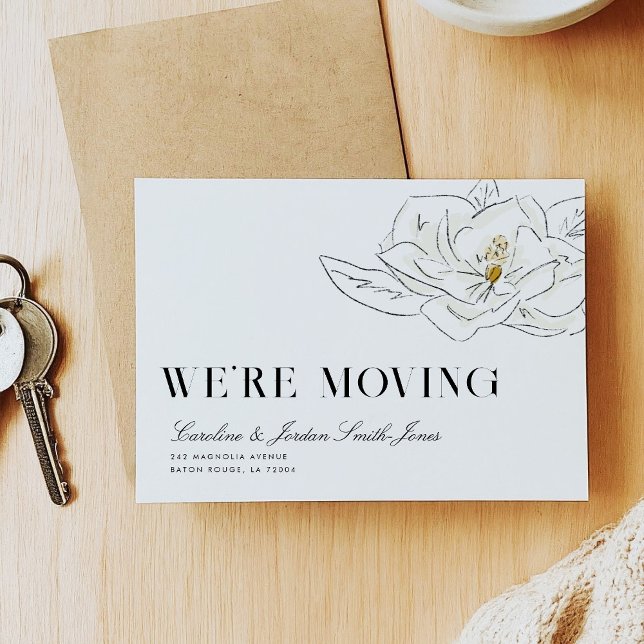 Anúncio White Magnolia Illustration Modern Minimal Moving (White Magnolia Illustration Modern Minimal Moving Announcement)