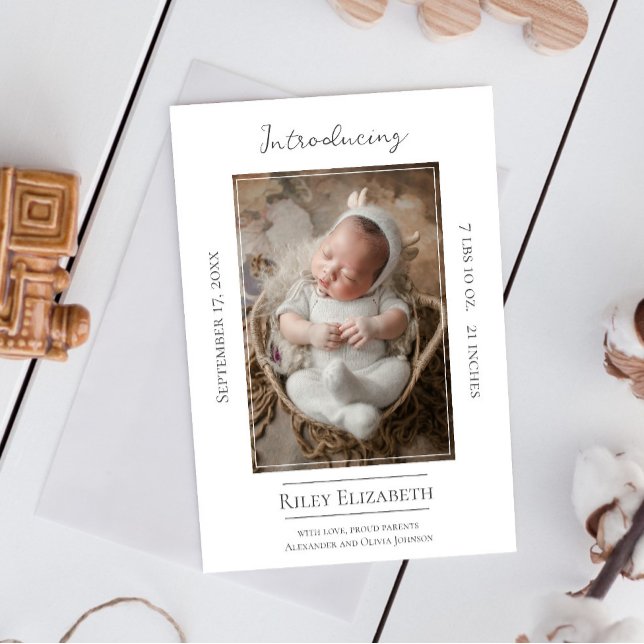 Anúncio White Modern Photo Birth (White Modern Photo Birth Announcement)