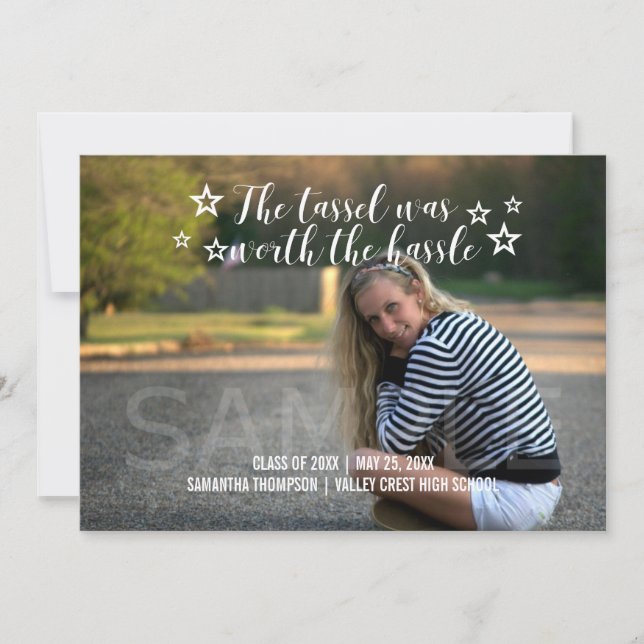 Anúncio White Tassel Worth Hassle Graduação de Foto (Frente)