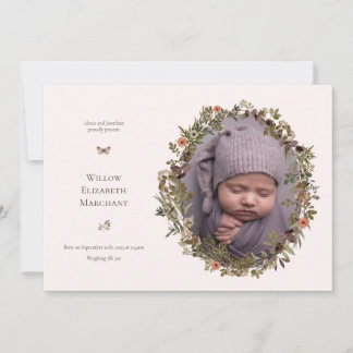 Anúncio Wild Flower Frame New Baby Birth Announcement