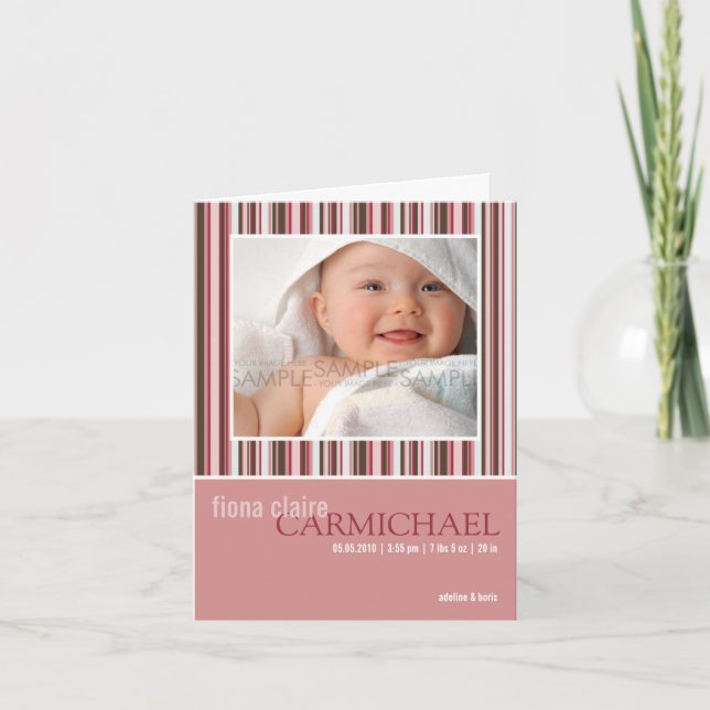 Anúncio Winter Stripes Pink • Baby Announcement (Frente)