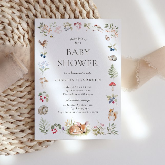 Anúncio Woodland Forest Animals Baby Shower Invitation (Criador carregado)