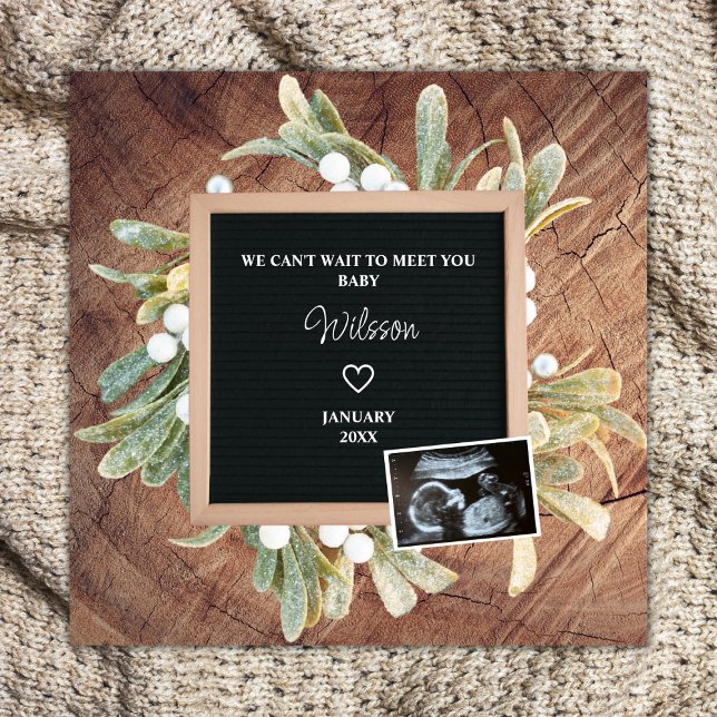 Anúncio Wreath Winter - Letra Conselho Sonograma Gravidez (pregnancy announcement winter wreath ultrasound photo sonogram we can't wait to meet you)