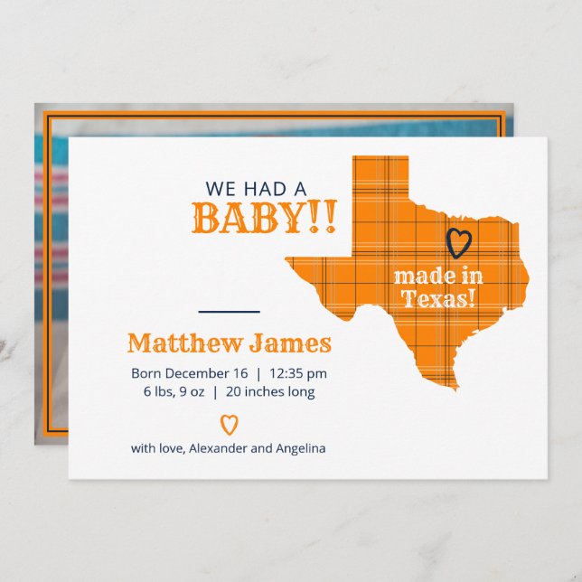 Anúncio Xadrez Laranja Feita No Texas Foto Horizontal (Frente/Verso)