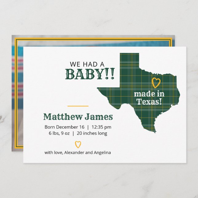 Anúncio Xadrez Verde e Dourada Feita No Texas Foto Horizon (Frente/Verso)