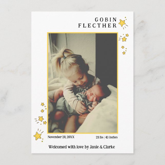 Anúncio Yellow Hand-drawn Star Doodle Photo Birth  (Frente)