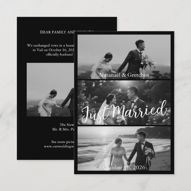 Anúncios de Casamento em Preto e Branco Modernos (Frente/Verso)