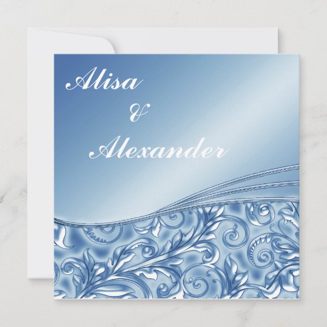 Anúncios de convites de casamento azuis (Frente)