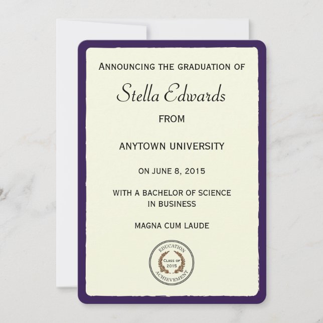 Anúncios de Graduação em Púrpura em Cantos Redondo (Frente)