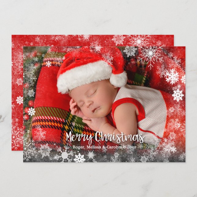 Anúncios de Nascimento de Foto em Flocos de Neve (Frente/Verso)