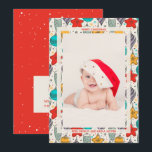 Anúncios de nascimento de fotos de natais vintages<br><div class="desc">Natais vintages em ornamentos de árvores em vermelho, ouro, roxo, turquesa e menta, e sua saudação e nomes em letras quicas em volta da sua foto favorita do bebê recém-nascido. Adicione informação sobre natalidade e ainda mais fotos nas costas. Selecione Matte para o papel mais pesado e alta definição para...</div>