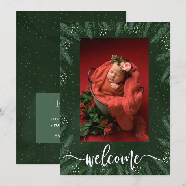 Anúncios de Nascimento do Bebê da Foto de inverno (Frente/Verso)