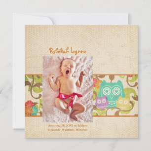 Anúncios de Nascimento do Bebê de Orange Owl