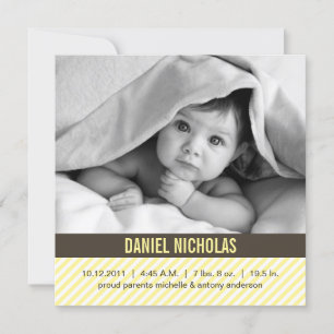 Anúncios de Nascimento do Bebê Pinstripes Amarelo