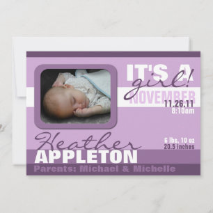 Anúncios de Nascimento em Stripe Roxo Modernos