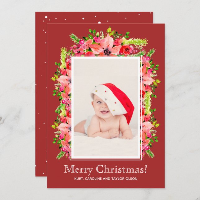 Anúncios de Natal em Poinsettias Foto de Nasciment (Frente/Verso)