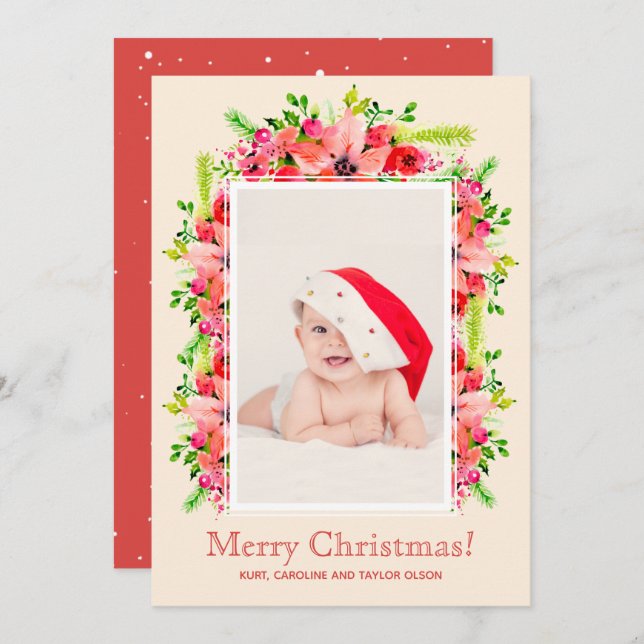 Anúncios de Natal em Poinsettias Foto de Nasciment (Frente/Verso)