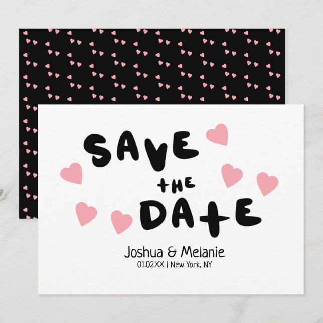 Anúncios de Save the Date Bolhas e Corações (Frente/Verso)