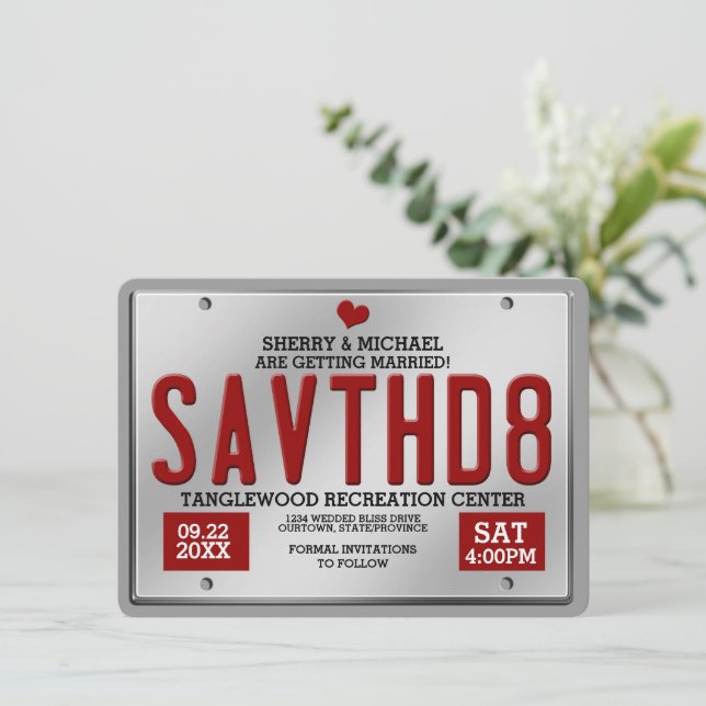 Anúncios de Save the Date com Placa Vermelha (Em pé/Frente)