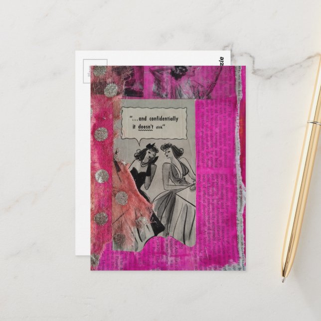 Anúncios Retro em Colagem Rosa com Mulheres (Frente/Verso In Situ)