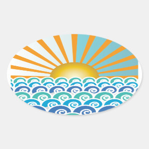 Ao longo do adesivo Oval Azul de Ondas