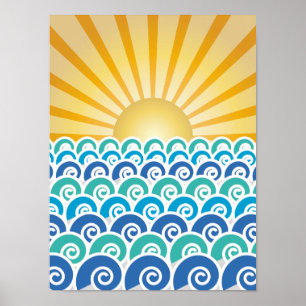 Ao longo do poster do azul das ondas