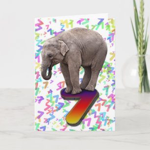 Aos 7 anos, um feliz cartão de aniversário de elef