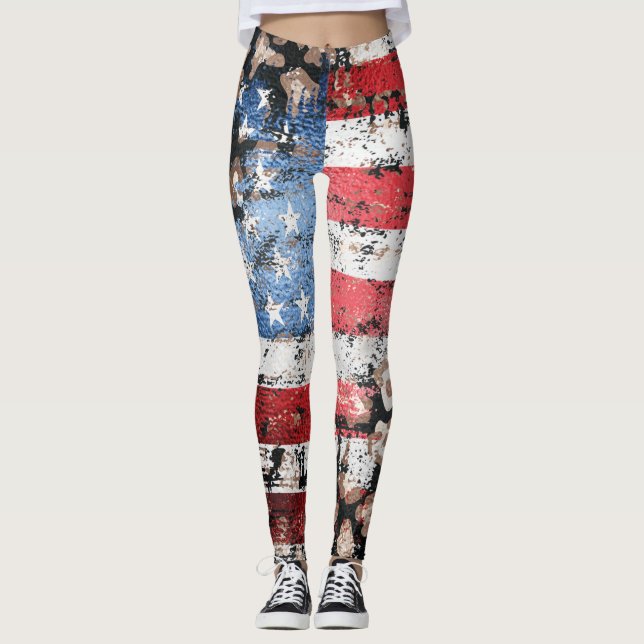 ~* AP27 Grunge EUA Flag Leopard Glitter Leggings (Frente)