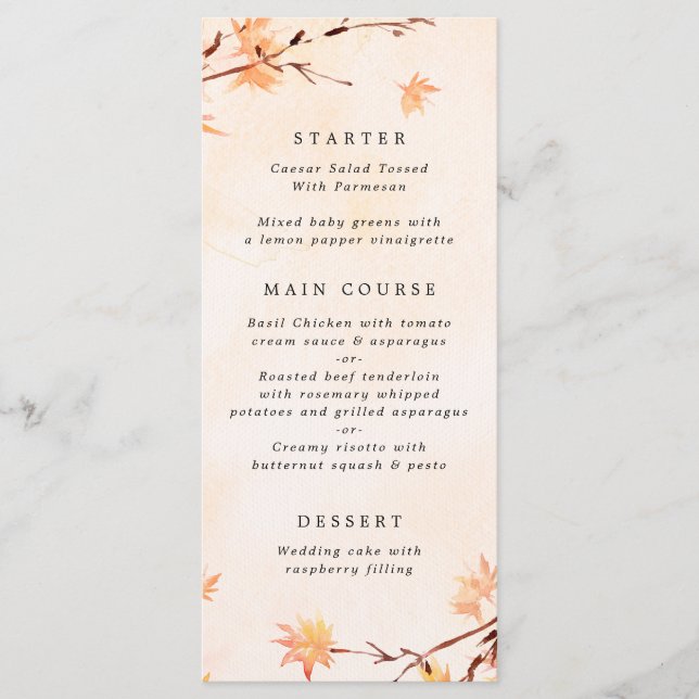 Apaixonado Autumn Leaves Wedding Menu (Frente)