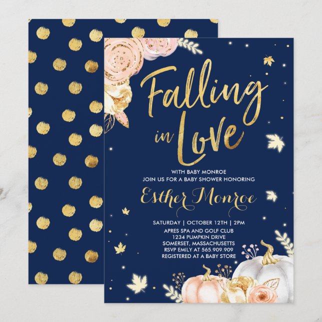 Apaixonando Convite De Chá de fraldas Rosa Dourado (Frente/Verso)